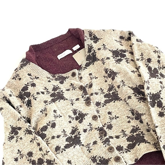 Anthropologie Sleeping On Snow Cozy Floral Layered Cardigan - Picture 5 of 10